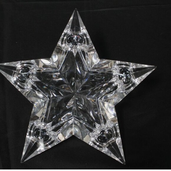 Mikasa Stellar Star 5 Hole Lead Crystal Candle Holder Clear Xmas Centerpiece - Picture 2 of 10